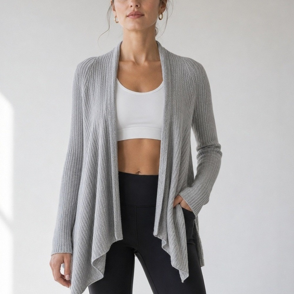 Athleta Solstice Wrap Cardigan Womens XXS Gray Layering Casual Cozy Minimal Knit